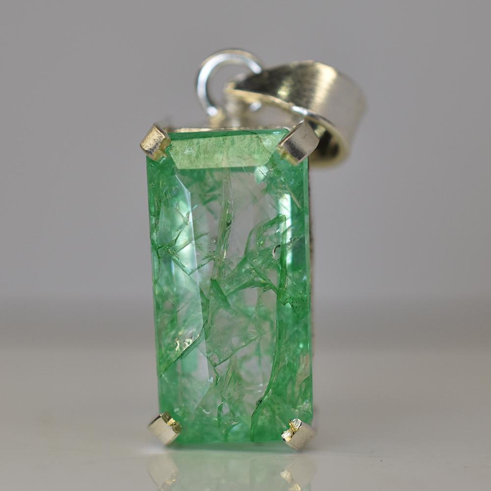 A+ CERTIFIED 45 Ct Natural Green Emerald 925 Sterling Silver Emerald Cut Pendant MY.PD-179-NS