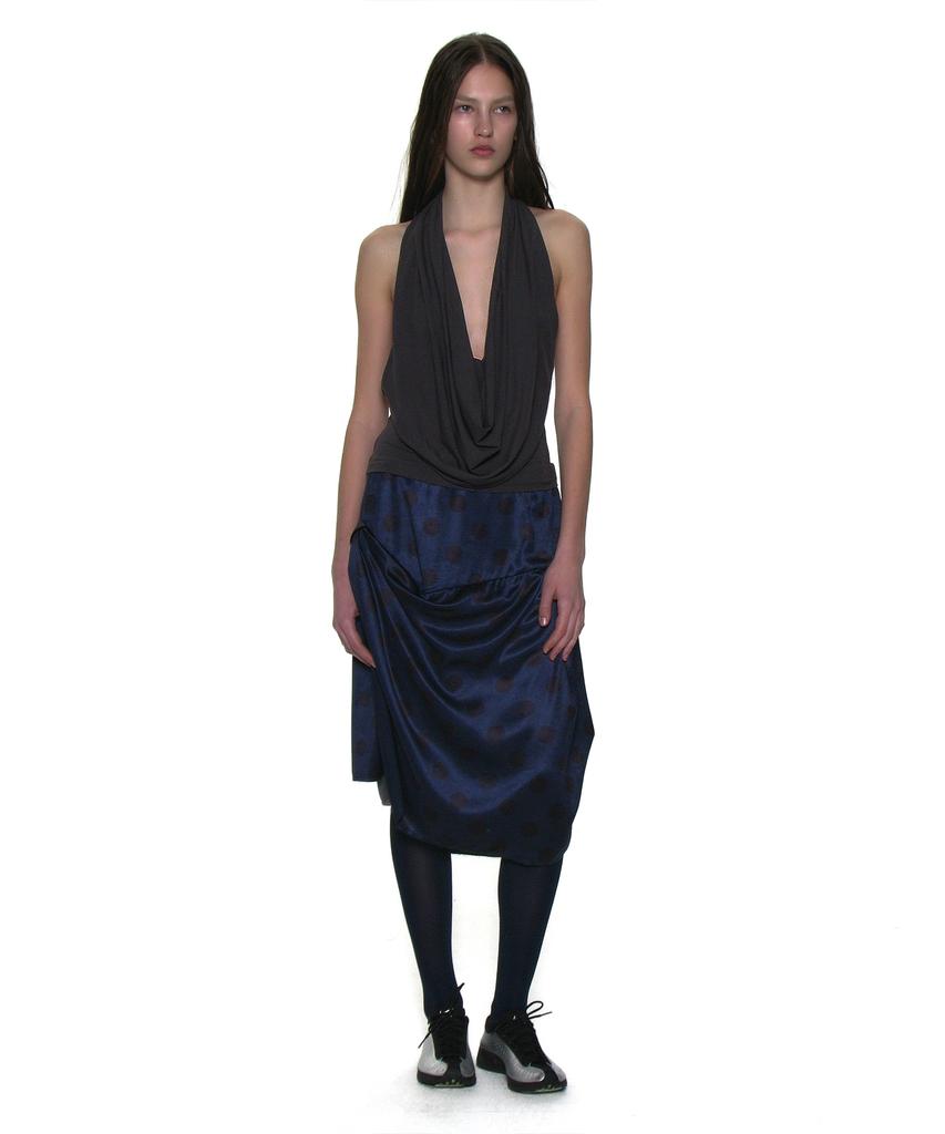 Partimento Woman Dot All-Over Printed Drape Midi Skirt_Navy
