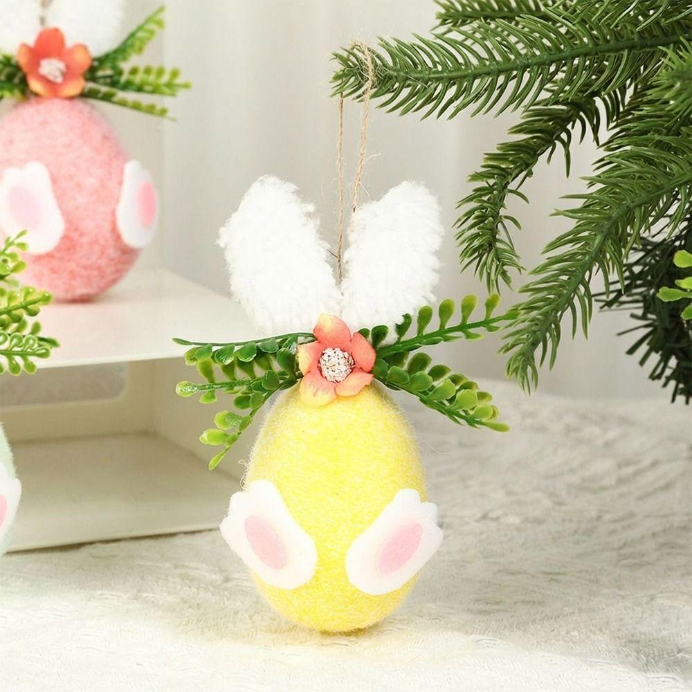 Cartoon Bunny Easter Eggs Hanging Decorations Flocking Photo Props Drop Ornament Scenery Landscaping Multicolor Hanging Pendant