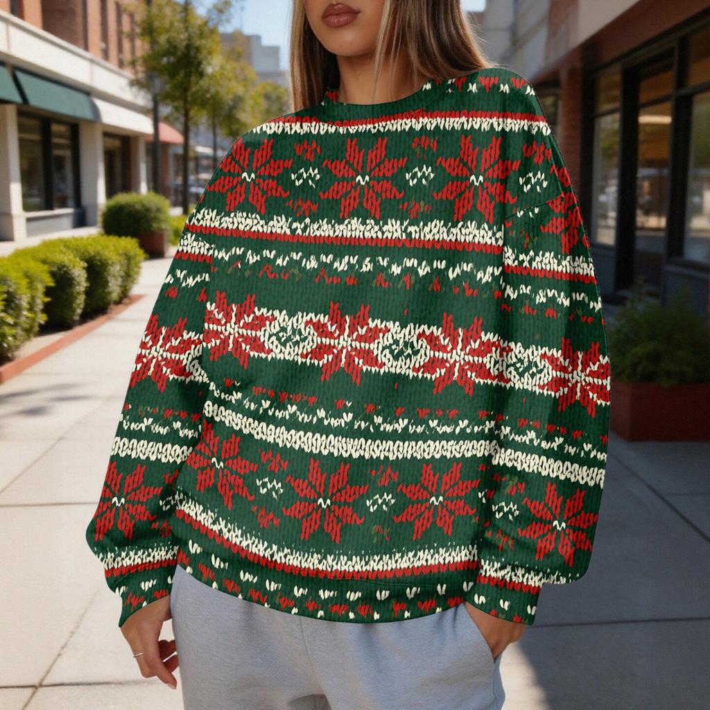 Women's Christmas Print Crewneck Sweatshirt, Lightweight Casual Trendy Pullover for Holiday Wear