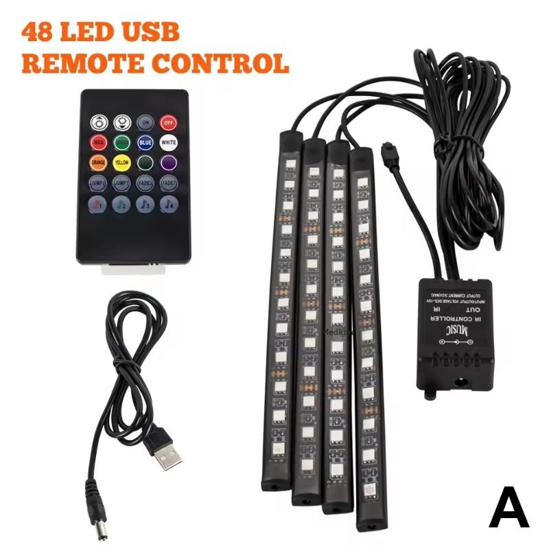 Neon 48 72 Led Car Interior Ambient Foot Light With Usb Wireless Remote Music App Control Auto Rgb Atmosphere Decorative Lamps
