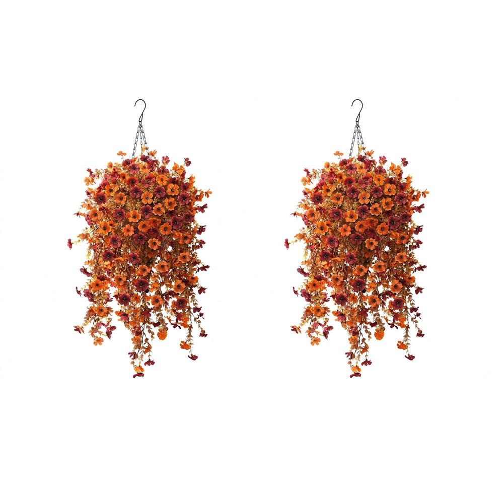 

Hanging Silk Mums Outdoor Decor UV Resistant Flowers Fake Flowers Decoration Dark Red and Brown