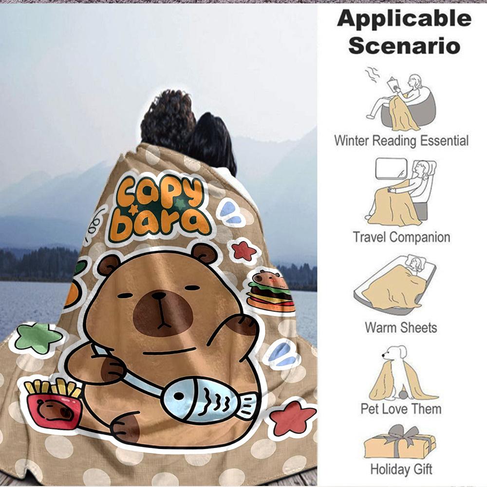 1pc Capybara Print Blanket, Lightweight Flannel Throw For Sofa, Bed, Travel, Camping, Livingroom, Office, Couch, Chair