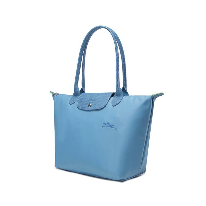 New LONGCHAMP Le Pliage Green Recycled Canvas With Leather Trim Dumpling Bag, One Shoulder Handbag Medium Size Women's Blue 2605919P58