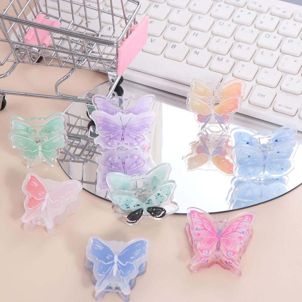 Gradient Butterfly Acrylic Paper Clip Y2k Cartoon Memo Clip Cute PP Clip Desk Organizer