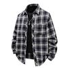 Mens Casual Loose Plaid Turn Down Collar Long Sleeve Shirt Outerwear