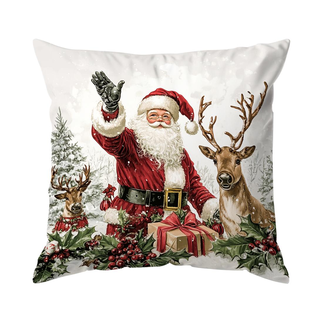Retro Santa Claus with reindeerCushions Pillowcase Polyester Cushion Cover Throw Pillow Sofa Decoration Pillowcover Home Decor 4PCS