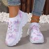 Women's White Sneakers Breathable Running Sneakers with Pastel Purple/Blue Lightweight Lace-Up Platform Shoes