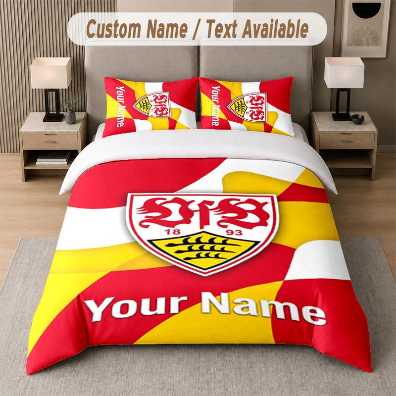 Custom Bedding Set VfB Stuttgart FC Pattern, Print Name Text 1 Duvet Cover Plus 2 Pillowcases Home Textile