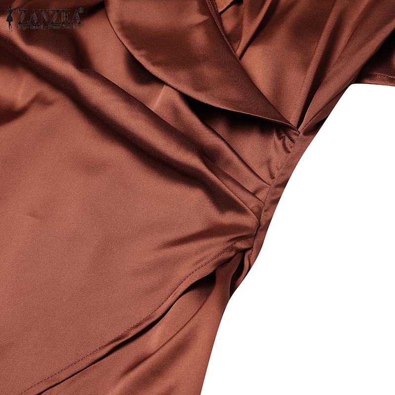 ZANZEA Bluză casual pentru femei, cu decolteu în V, subțire, cu tiv neregulat, mânecă scurtă