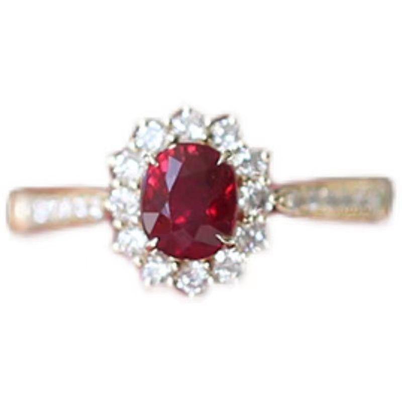 New Silver Inlaid Crystal Flower Ruby Rings for Women Exquisite Opening Adjustable Design Light Luxury Creative Wedding Jewelry