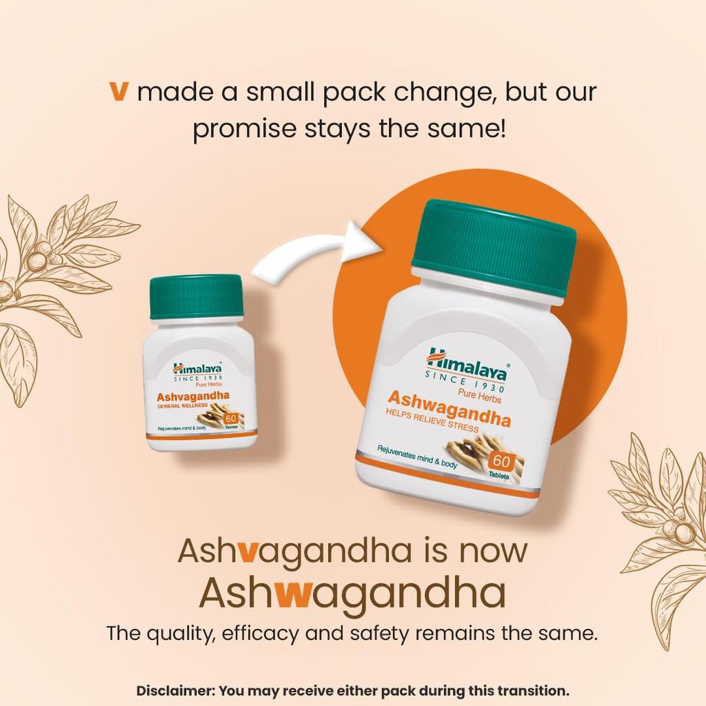 Himalaya Ashwagandha Tablets 250mg Stress Relief Mind Body Rejuvenation 60 Tablets