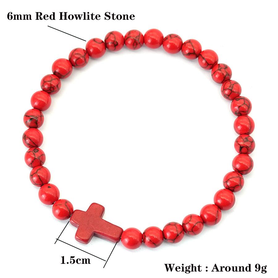 Noter New Cross Beaded Bracelet Women Men 6mm Howlite Stone Prayer Meditation Healing Energy Braslet 4 Colors Options Handmade