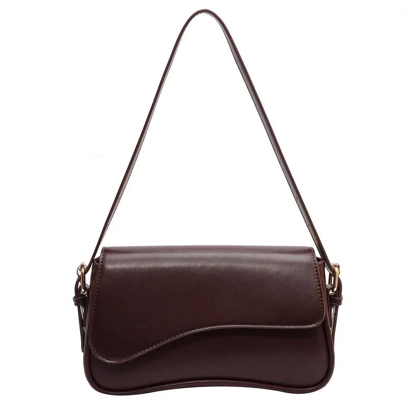 Vintage Leather Crossbody Bags For Women Designer Female Compact Flap Shoulder Underarm Bag Armpit Handbags And Purses
