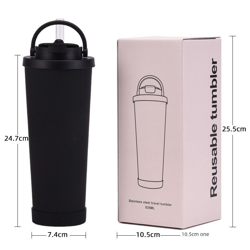 2024 New Model 830ml Large Capacity Thermos Cup with Convenient Handle, Dual Drinking Cup, Large Hole Straw Cup
