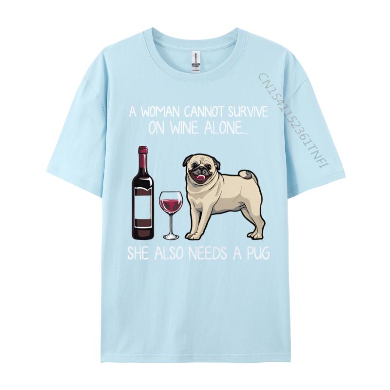 New Hot Sales Pug And Wine Funny Relaxed Fit Tshirt Print Unisex TShirt Fashion Design Tops Tee Cream T Shirt