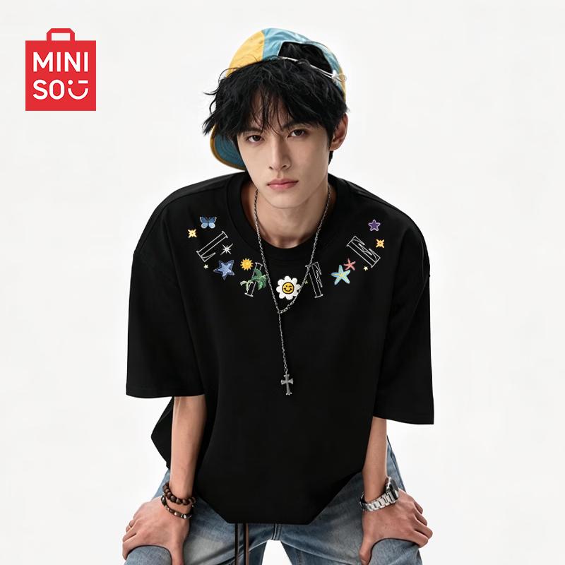 

MINISO Men s American Style Heavyweight Cotton Half-Sleeve T-Shirt 4XL