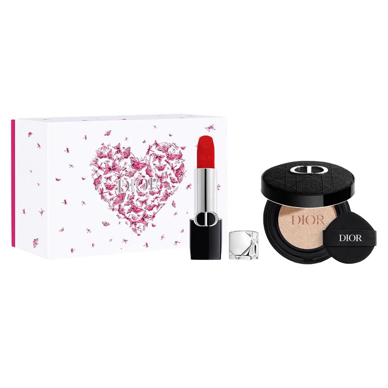 

DIOR Vibrant Blue Gold Lipstick Lock-in Cushion Makeup Set Floral Houndstooth Limited Gift Box Creamy Skin Long-lasting Makeup Boosting Color 3.5g+12g синий