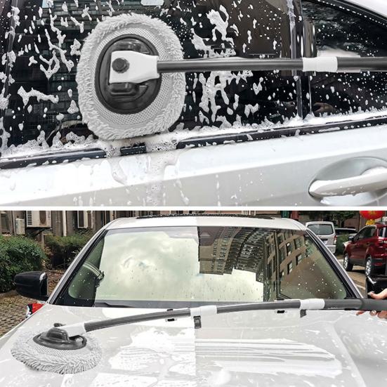 3-Section Telescopic Car Wash Mop Bendable Handle Car Wash Brush with Chenille & Microfiber Head Scratch-Free Cleaning Tool for Auto Motorcycle