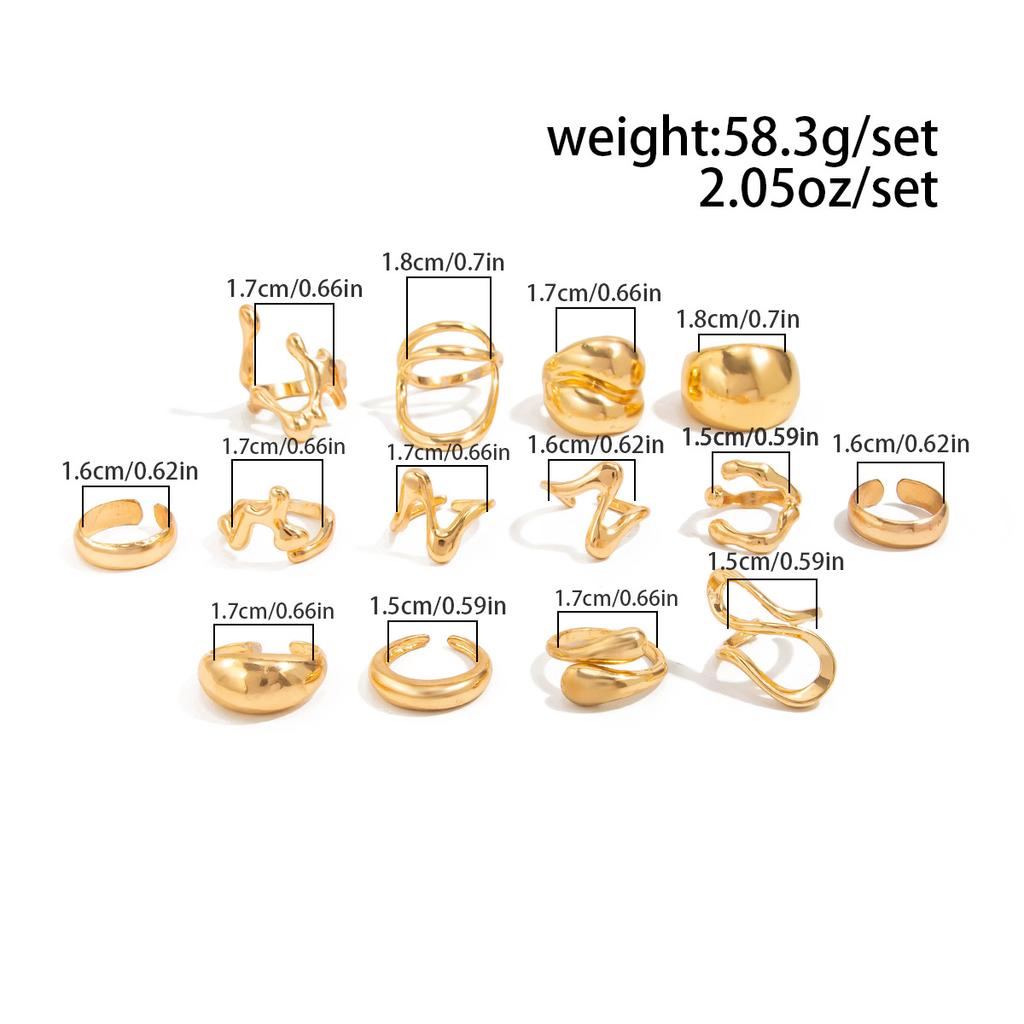 Vintage Gold Color Geometric Rings Trendy Finger Jewelry Hollow Out Adjustable Ring Set for Women Men Retro Boho Fashion Party Gift