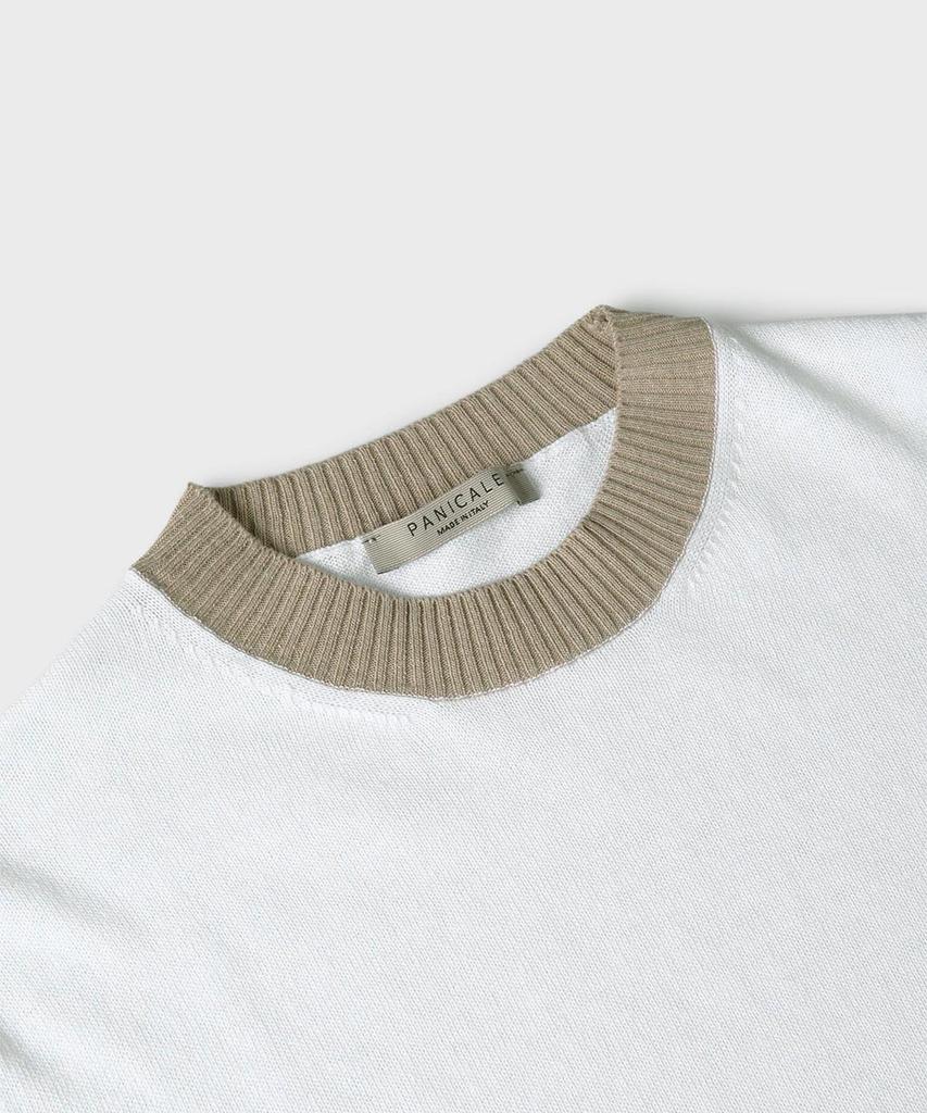 PANICALE White Cotton Linen Blend Short Sleeve Crew Neck Knit