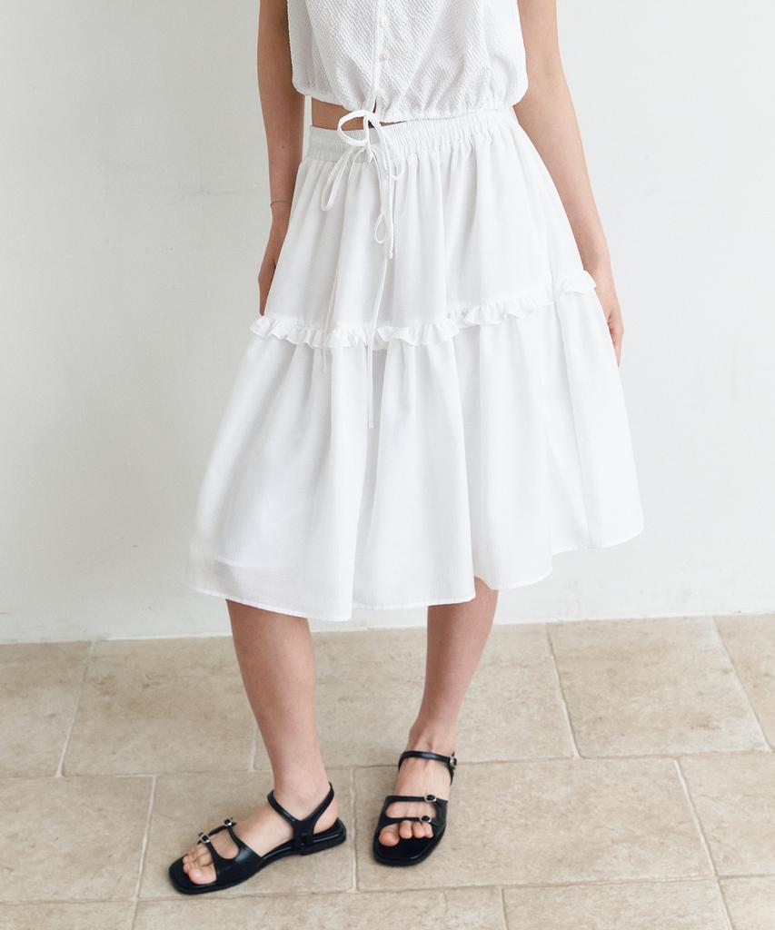 Ceme Frill Shirring Midi Skirt(Wt)