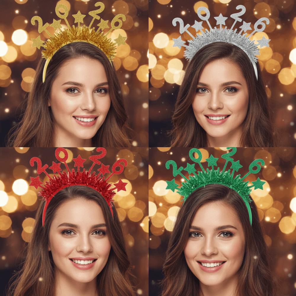 Cute Star Strip Headwear Sweet Glitter Hair Hoop 2026 Happy New Year Headband  New Year Dress Up