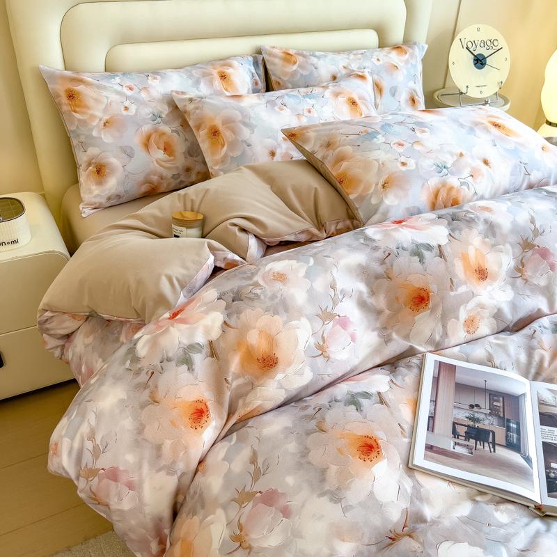 Sleep Grid Digital Printed Cotton Thickened Woolen Four Piece Set