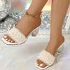 White Pearl Shiny Sandals Slippers Women Transparent Thick Bottom Party Dress Mules High Heels 2026 Summer Heeled Beach Slippers