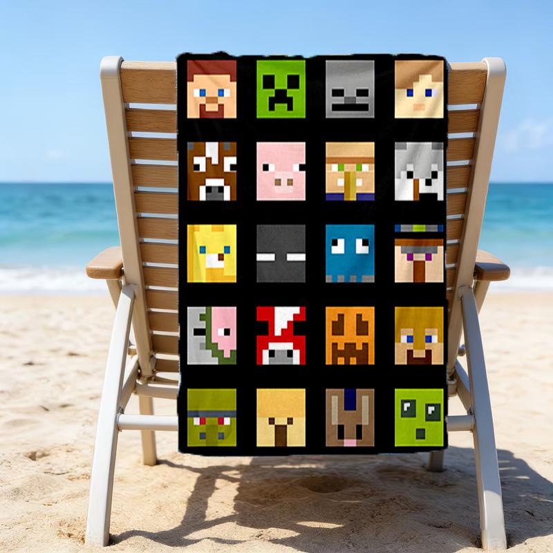 1pc Minecraft2 Beach Towel with Custom Name, Beach/Swimming/Bath/Picnic/Camping Towel, Suitable for Seaside Beaches