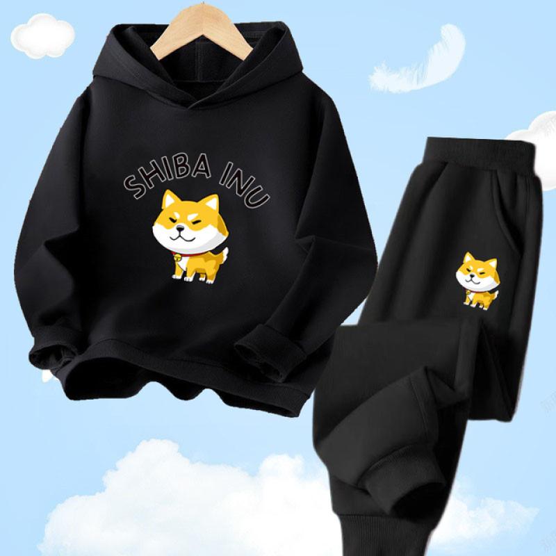 Shiba Inu søt hettegensersett med hundetrykk for barn Vår Høst Langbukser Joggedress Sportsklær Hettegensersett