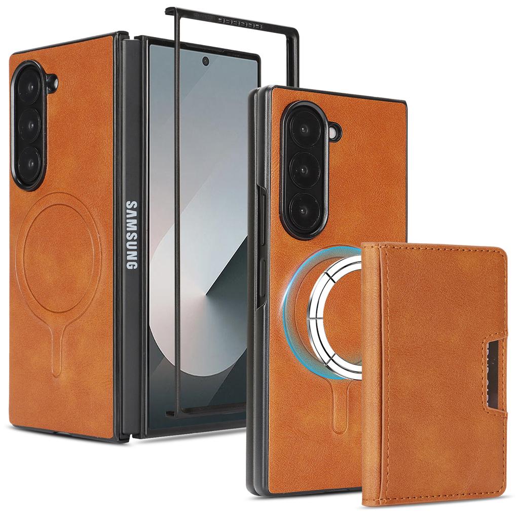 For Samsung Galaxy Z Fold7 5G Kickstand Case Bi-fold Card Bag PU Leather Coated TPU Cover Magnetic Case