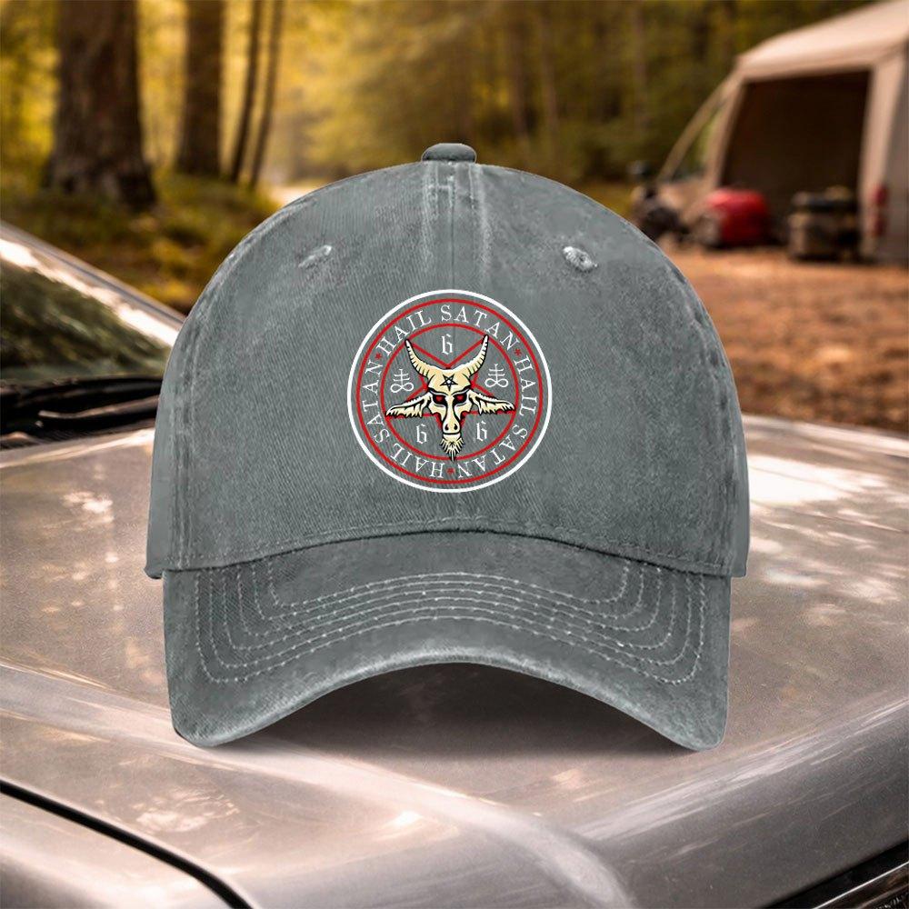 Satanic Pentagram Vintage Washed Baseball Cap Adjustable Hat for Festivals Weddings Cycling Camping Golf Travel