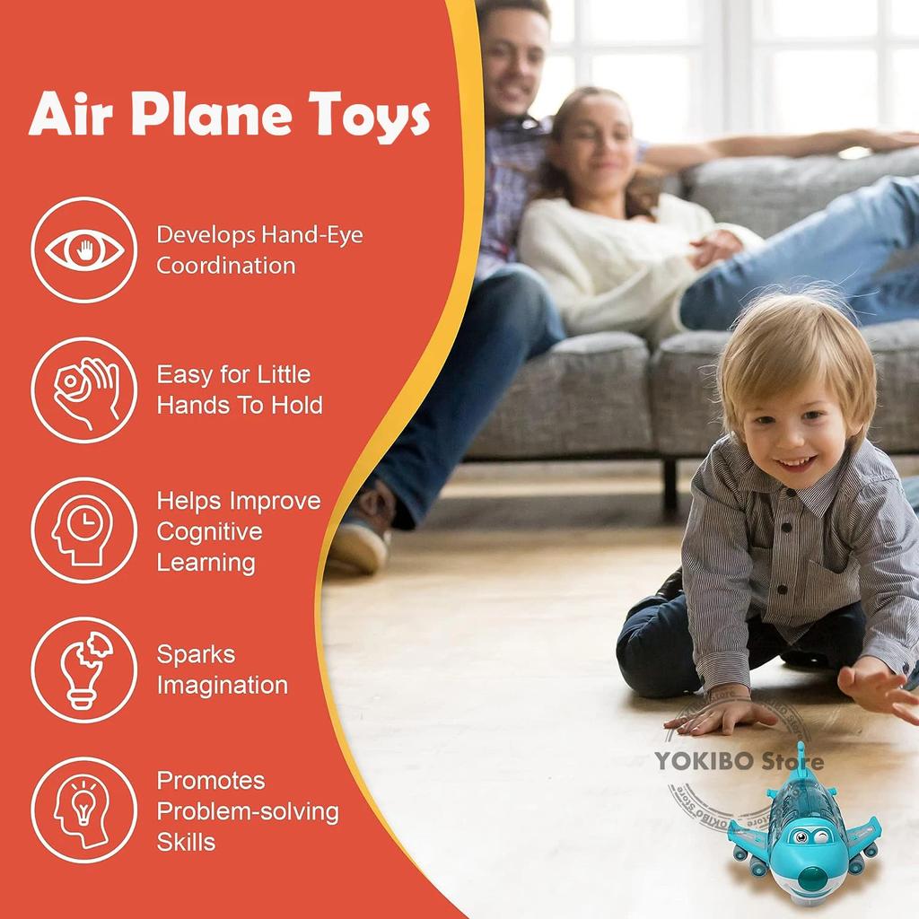 Kids Airplane Toy Bump Go Airplane Toy with Lights Sounds Play Vehicle Toys for Boys Girls Play Airplanes Toys Random Color Doll