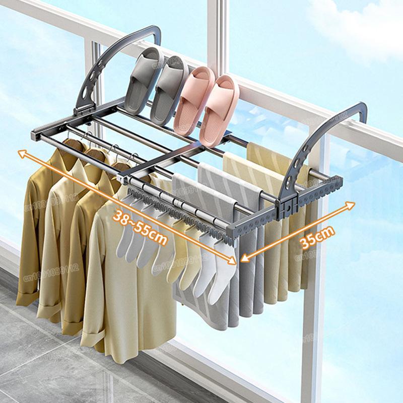 Extendable Clothes Drying Rack Window Frame Shelf Foldable Balcony Window Hanging Organizer Storage Rack Home Clothes Shoe