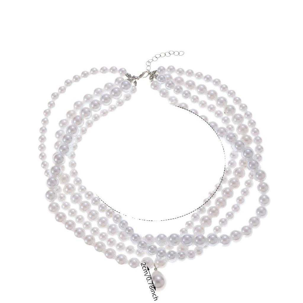 Pearl stacked necklace European and American jewelry multi-layer retro irregular water drop pendant beaded neck jewelry women
