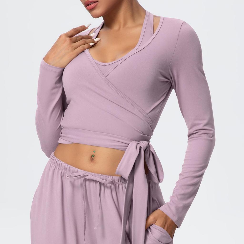 Brushed Long Sleeve One-Piece Tie-Up Yoga Wear for Outdoor Sports