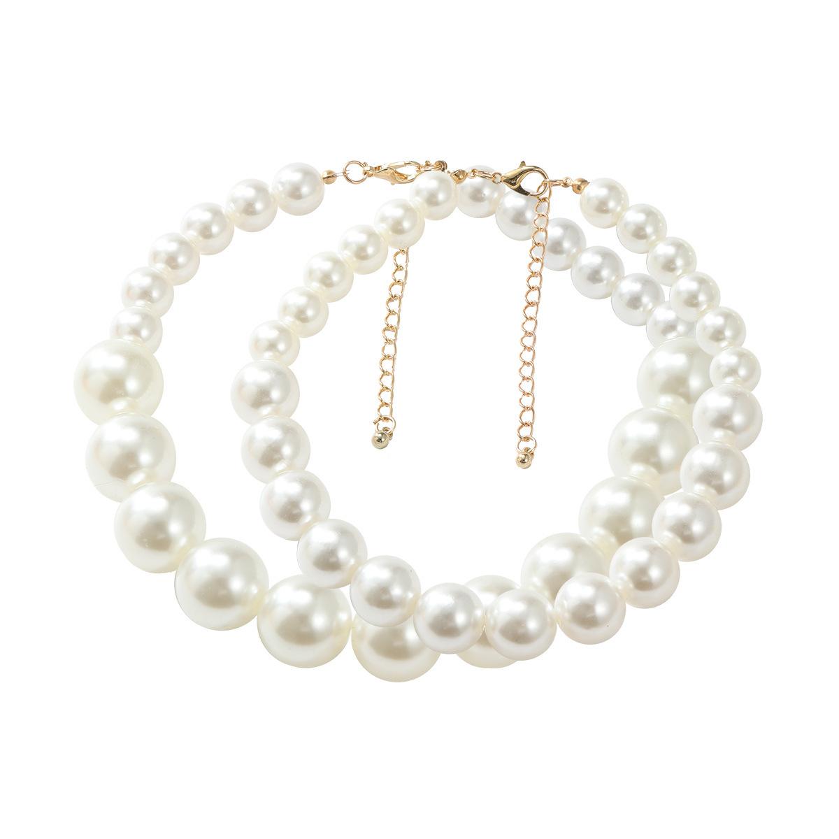 

Summer new exaggerated European and American neckwear imitation pearl necklace two-piece set fashionable and elegant banquet accessories necklace