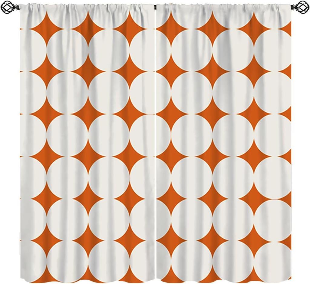 Mid-Century Vorhang, Gelb Vintage Abstrakt Boho Fensterdekoration Moderne Geometrische Kreise Kreisförmig Klassisch Retro 50er Jahre Bauernhaus