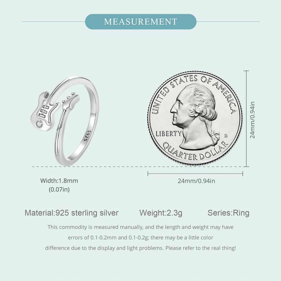 WOSTU Real 925 Sterling Silver Cute Music Bass Open Ring For Women Creative Party Gift Stackable Rings Girl Birthday Gift