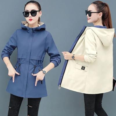 Spring Autumn Women's Jacket Loose Coat Double-sided Wear Trench Coat Mid-length Windbreaker 2025 New Female Loose Outwear 5XL