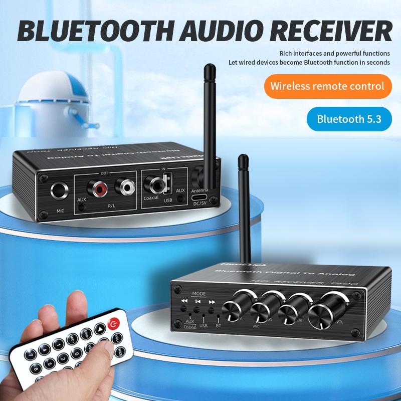 VAORLO Bluetooth 5.3 Audio Receiver+Coaxial DAC Converter+USB U-Disk Play+6.5 Micrphone Karaoke Wireless Adapter 3.5MM AUX RCA