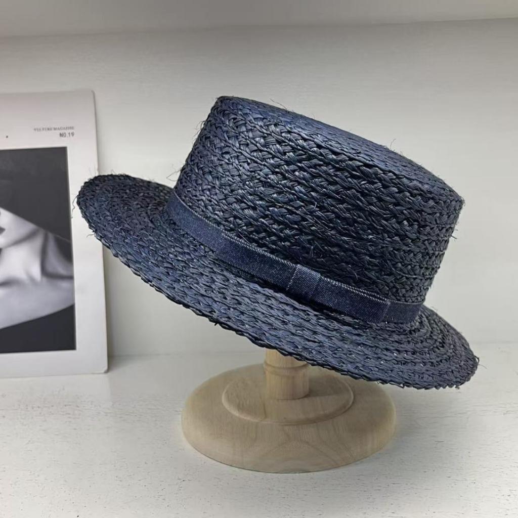 Lafite Hand-woven Flat-top Top Top Hat, Fashionable and Versatile Temperament Model, Men's and Women's Travel Sunscreen Straw Hat