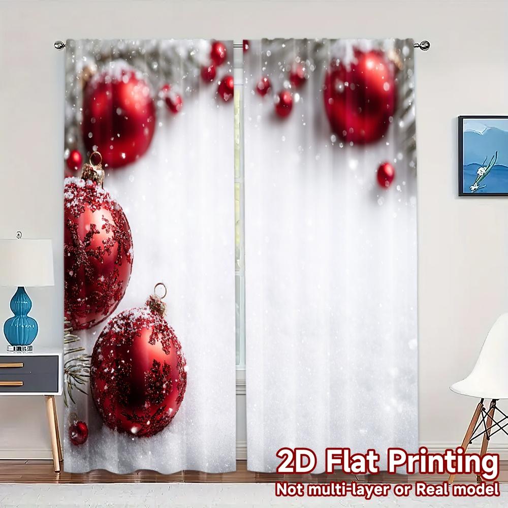 

Flat Printing Jit Curtains Without Rod Festive Windowframe Chic Versatile Polyester Light Filtering Set Of 2 Made W100*H70(CM)-Rod Pocket&1PCS