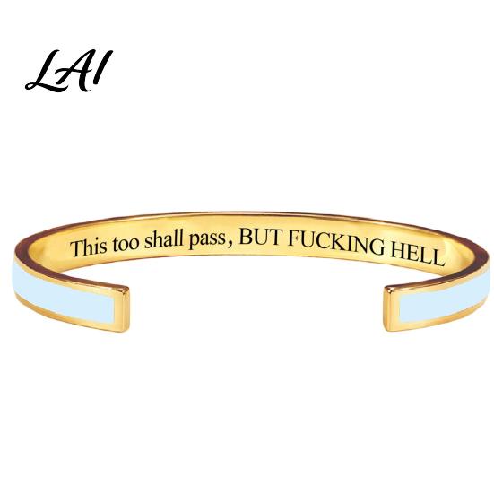 Minimalist Bracelet This Too Shall Pass Mantra Cuff Bracelet Adjustable Engraved Motivational синий