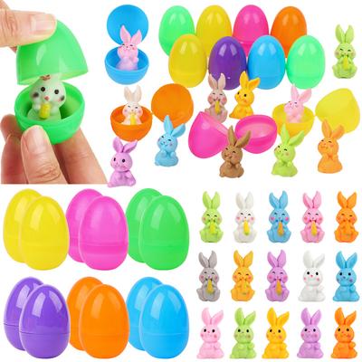 24/48Pcs Fillable Easter Egg with Rabbit Easter Basket Filler Egg Hunt Game Supplies Kids Birthday Party Favors Home Decoration