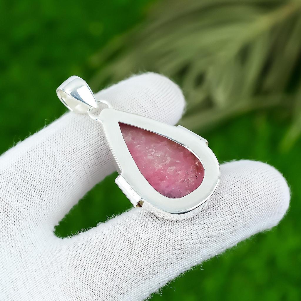 Natural Rhodonite Gemstone Pendant 925 Sterling Silver Indian Jewelry For Women