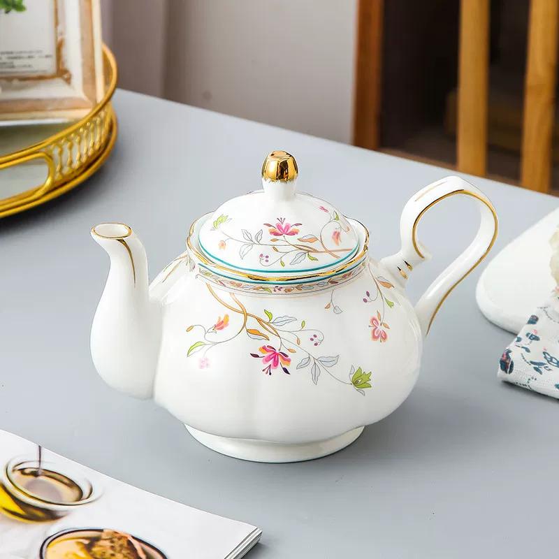 Vintage Floral Bone China Coffee Tea Set, Retro Rose Ceramic Teapot Cup Saucer, Elegant British Style Tableware for Afternoon Tea