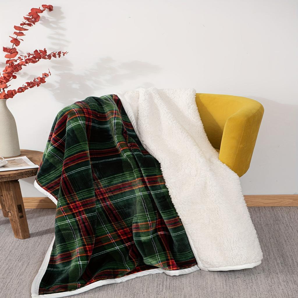 1pc Plaid Sherpa Blanket - Perfect Cozy Decor for Fall & Winter, Ideal Small Gift for Housewarming, Warm Home Essentials