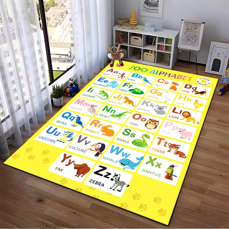 Zoo Alphabet Animal Themed Rug Non-slip Rug Suitable for Living Room and Bedroom Sofas.